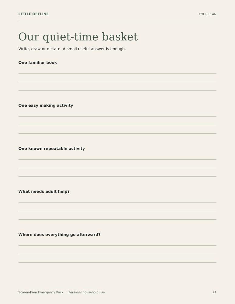 Actual Screen-Free Emergency Pack sample page 3