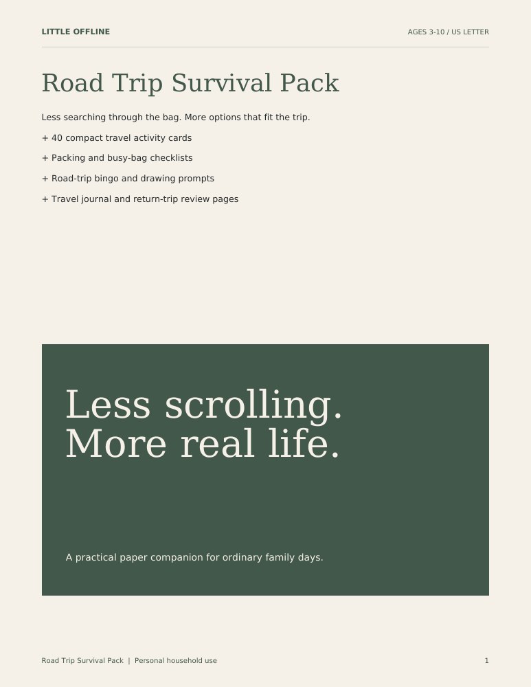 Actual Road Trip Survival Pack sample page 1