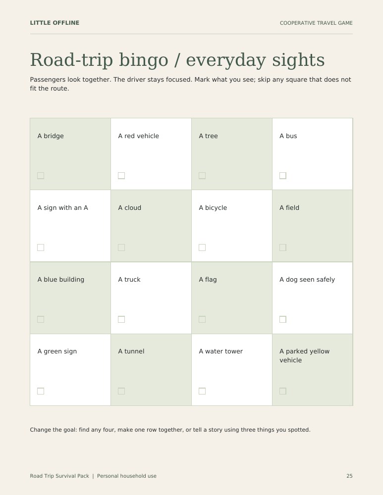 Actual Road Trip Survival Pack sample page 3